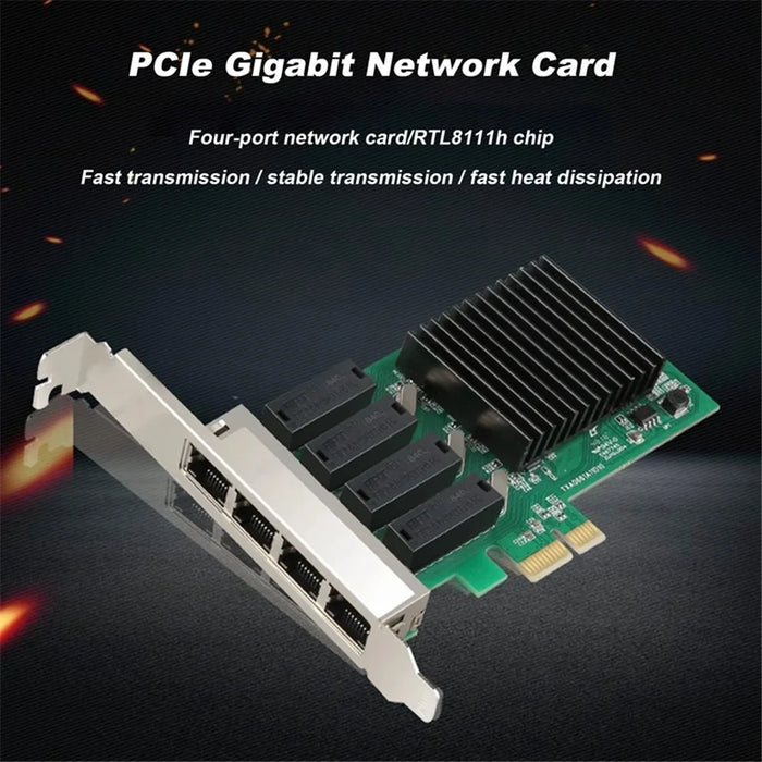 RTL8111H High Speed PCIE X1 to 4-port RJ45 Gigabit Network Card for Desktop PC - 5