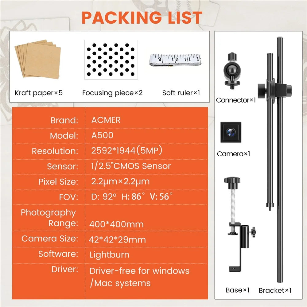 ACMER A500 Laser Engraver Camera Lightburn Camera Lasercam for Engraving Cutting - 6