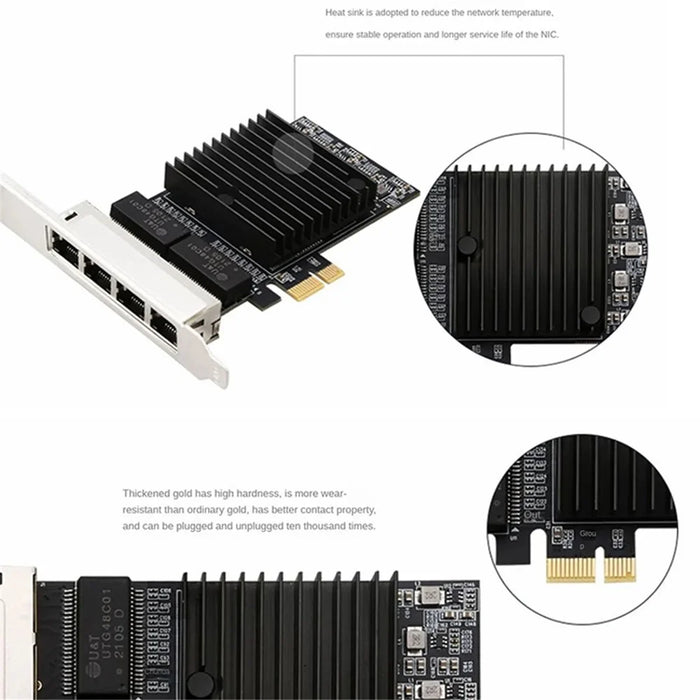 TXA198 LAN Card Intel 82571 Chip PCIe1X 1G Four Port RJ45 Gigabit Network Card - 5