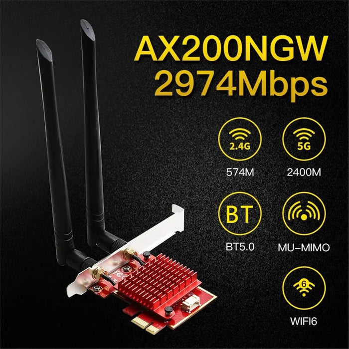 TXA083 AX200 2.4G / 5G Dual Band Gigabit Bluetooth-compatible WiFi6 PCIE Wireless Network Card - 4