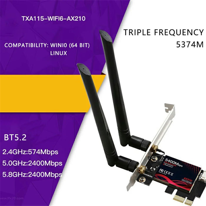 TXA115 WiFi6 AX210 Chipset PCIE Adapter Bluetooth-compatible 5.2 2.4G / 5G Dual Band WiFi Network Card - 5