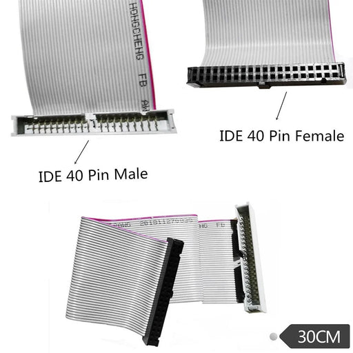 JUNSUNMAY 30cm 40Pin IDE Extension Cable Male to Female Hard Drive Cable for 3.5-inch IDE HDD  /  5.25-inch CD DVD - 2
