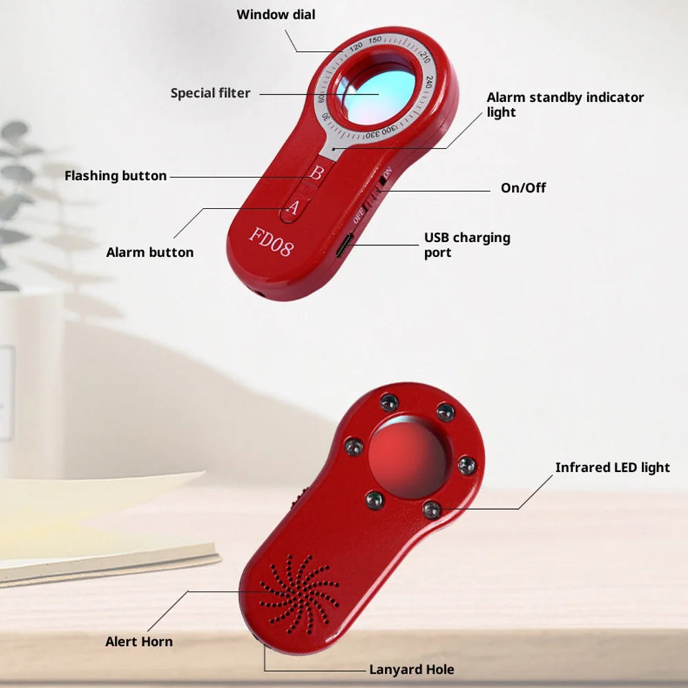 FD08 Vibration / Alert Dual Mode Signal Detector Personal Privacy Protection Device Multi-Function Scanner - Red - 4