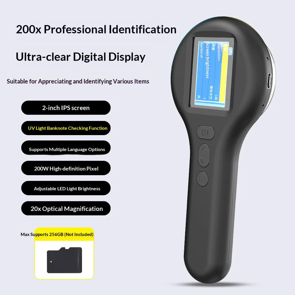 KM100 2 Inch IPS Screen Digital Microscope 500X Magnification Jewelry Inspection Tool with LED Light - Black - 3