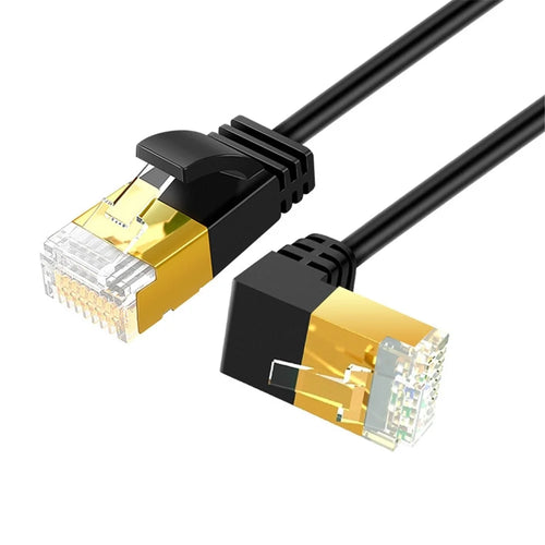 CABLECREATION CL0257 1.8m 90 Degree Gold Plated RJ45 LAN Cable Cat7 Gigabit Ethernet Cable 10Gbps Shielded Internet Network Patch Cord - Down Angle - 1