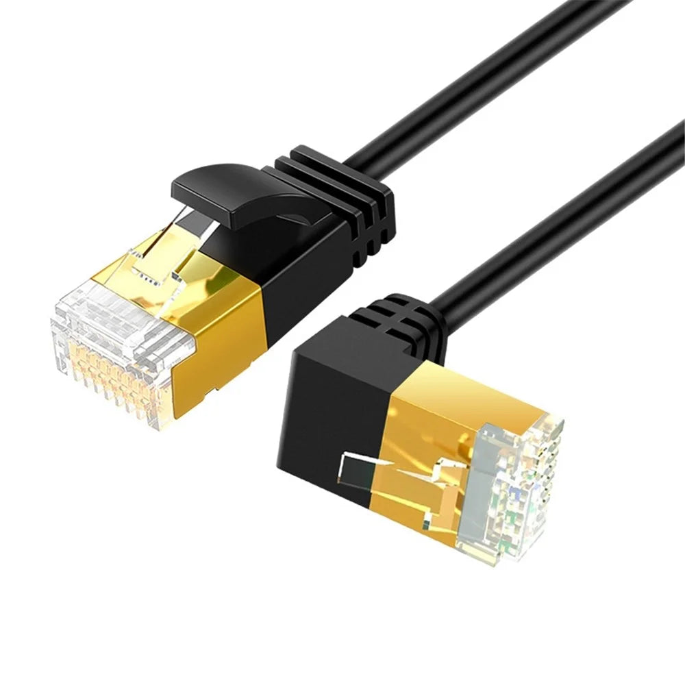 CABLECREATION CL0257 3m High Speed Cat7 Ethernet Cable 90 Degree Gigabit RJ45 LAN Cable 10Gbps Shielded Internet Network Patch Cord - Down Angle - 1