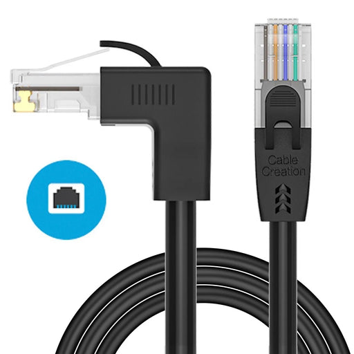 CABLECREATION 3m Cat6 Ethernet Cable 90 Degree Gigabit LAN Cable 10Gbps RJ45 Connector Internet Network Patch Cord - Down Angle - 1