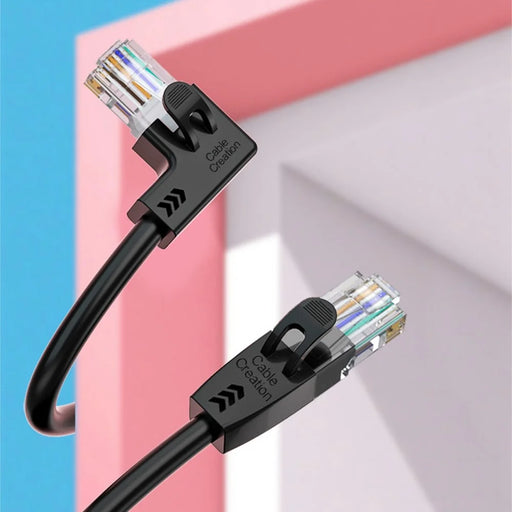 CABLECREATION 3m Cat6 Ethernet Cable 90 Degree Gigabit LAN Cable 10Gbps RJ45 Connector Internet Network Patch Cord - Down Angle - 2