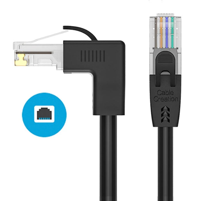 CABLECREATION 1m Elbow Design Network Wire, Cat6 Ethernet Cable Gigabit LAN Cable 10Gbps RJ45 Connector Internet Patch Cord - Down Angle - 1