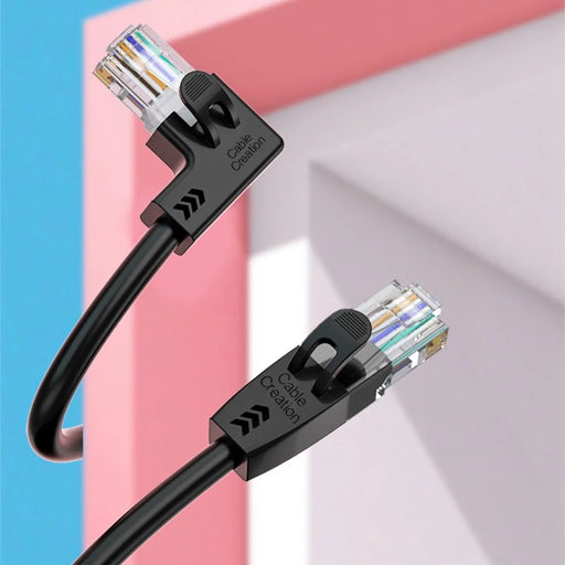 CABLECREATION 1m Elbow Design Network Wire, Cat6 Ethernet Cable Gigabit LAN Cable 10Gbps RJ45 Connector Internet Patch Cord - Down Angle - 2