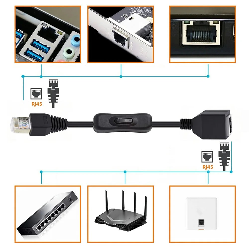 UT-025-0.6M RJ45 CAT6 8P8C STP UTP Male to Female Extension Cable with 304 Singal Switch Ethernet Network Patch Cord - 3