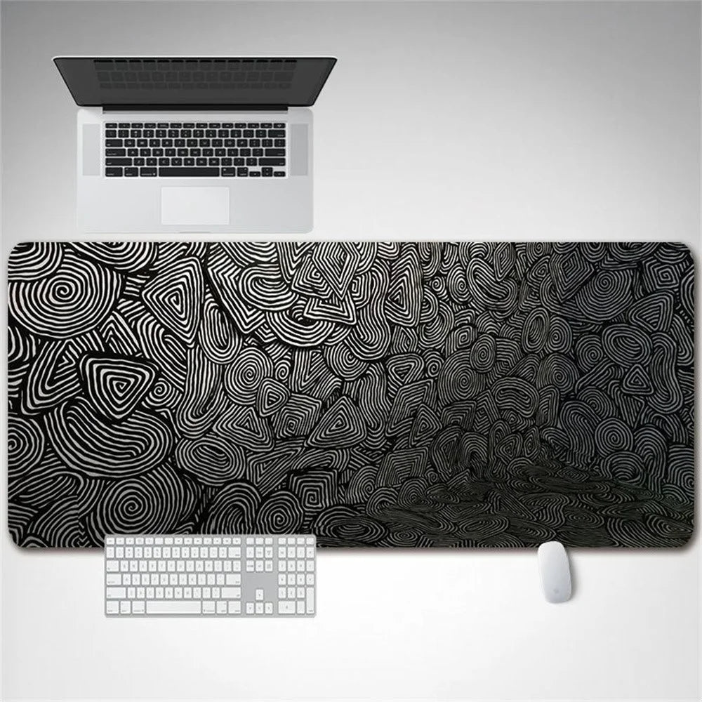 DLS-001 Minimalist Mouse Pad Desk Mat 800 x 300 x 2mm Non-Slip Rubber Gaming Mousepad, Black Edge - Style A - 1
