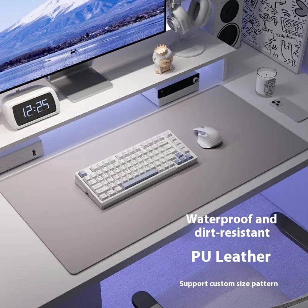 40 x 80cm Waterproof Stain Resistant Mouse Mat 1.7mm PU Leather Gaming Mouse Pad for Home / Office - Navy Blue - 2
