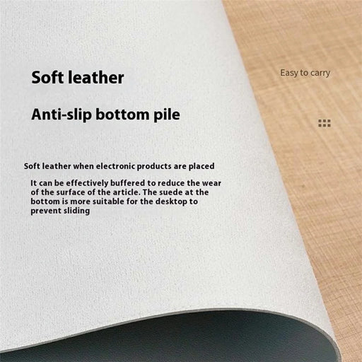 Double-Sided Leather Desk Pad 40 x 90cm Waterproof Mouse Pad for Office / Home with Leather Strap - Grey - 2