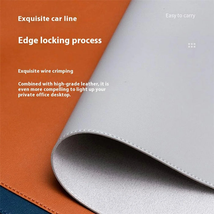 Double-Sided Leather Desk Pad 40 x 90cm Waterproof Mouse Pad for Office / Home with Leather Strap - Grey - 3