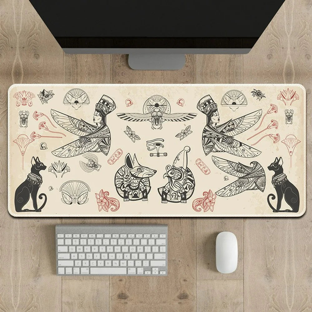 300 x 800 x 2mm Stitched Edge Mouse Pad Computer Desktop Rubber Mouse Mat Creative Pattern for Home / Office - Egyptian Mau - 1