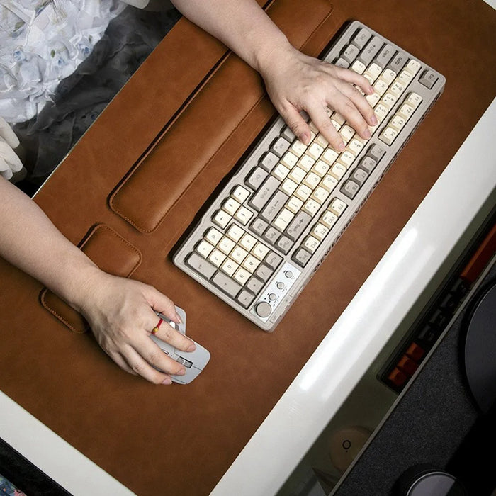 3Pcs  /  Set 70 x 35cm Crazy Horse Texture Leather Mouse Pad Ergonomic Support Memory Foam Keyboard Wrist Rest Set - Black - 5