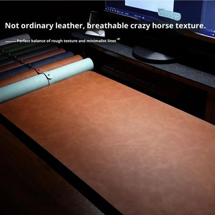 3Pcs  /  Set 80 x 40cm Crazy Horse Texture Leather Mouse Pad Ergonomic Support Memory Foam Keyboard Wrist Rest Set - Black - 2