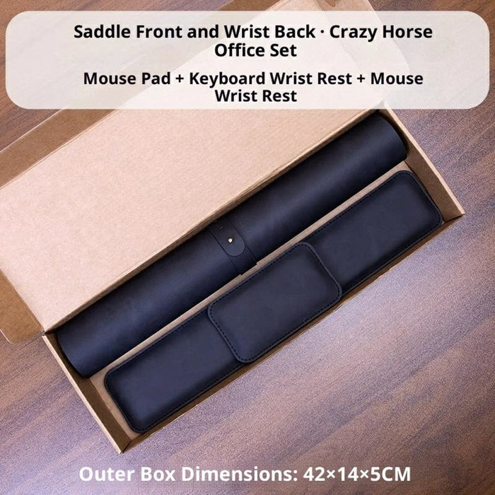 3Pcs  /  Set 90 x 40cm Crazy Horse Texture Leather Mouse Pad Ergonomic Support Memory Foam Keyboard Wrist Rest Set - Black - 7