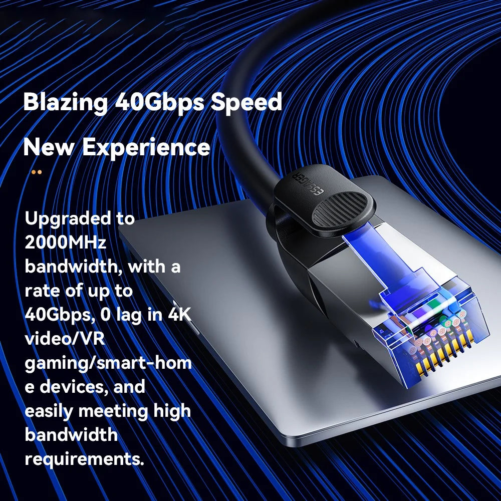 ESSAGER EXCWXY-JH01-P 1m CAT8 Ethernet Round Cable Home Office 40Gbps 2000MHz for Laptop Modem Router - Black - 5