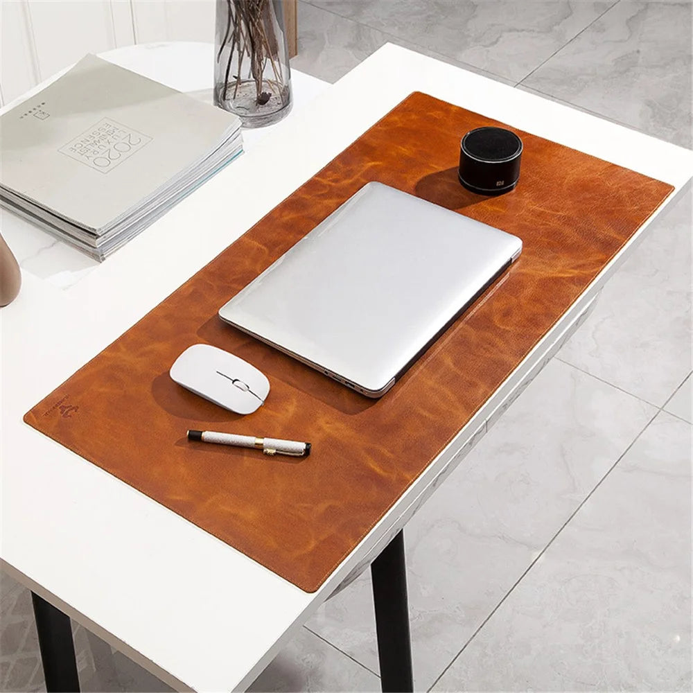Non-slip Large Mouse Mat Oil Wax Cowhide Leather Gaming Mousepad Home Office Desk Pad, 60x30cm - Brown - 2