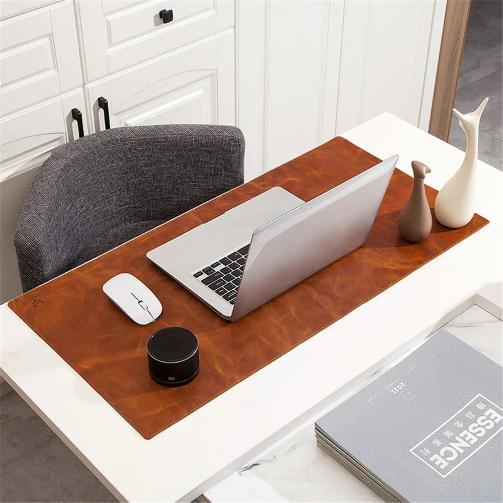 Non-slip Large Mouse Mat Oil Wax Cowhide Leather Gaming Mousepad Home Office Desk Pad, 60x30cm - Brown - 3