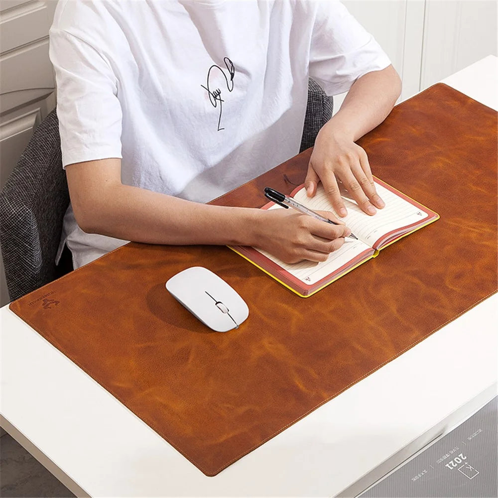 Non-slip Large Mouse Mat Oil Wax Cowhide Leather Gaming Mousepad Home Office Desk Pad, 60x30cm - Brown - 4