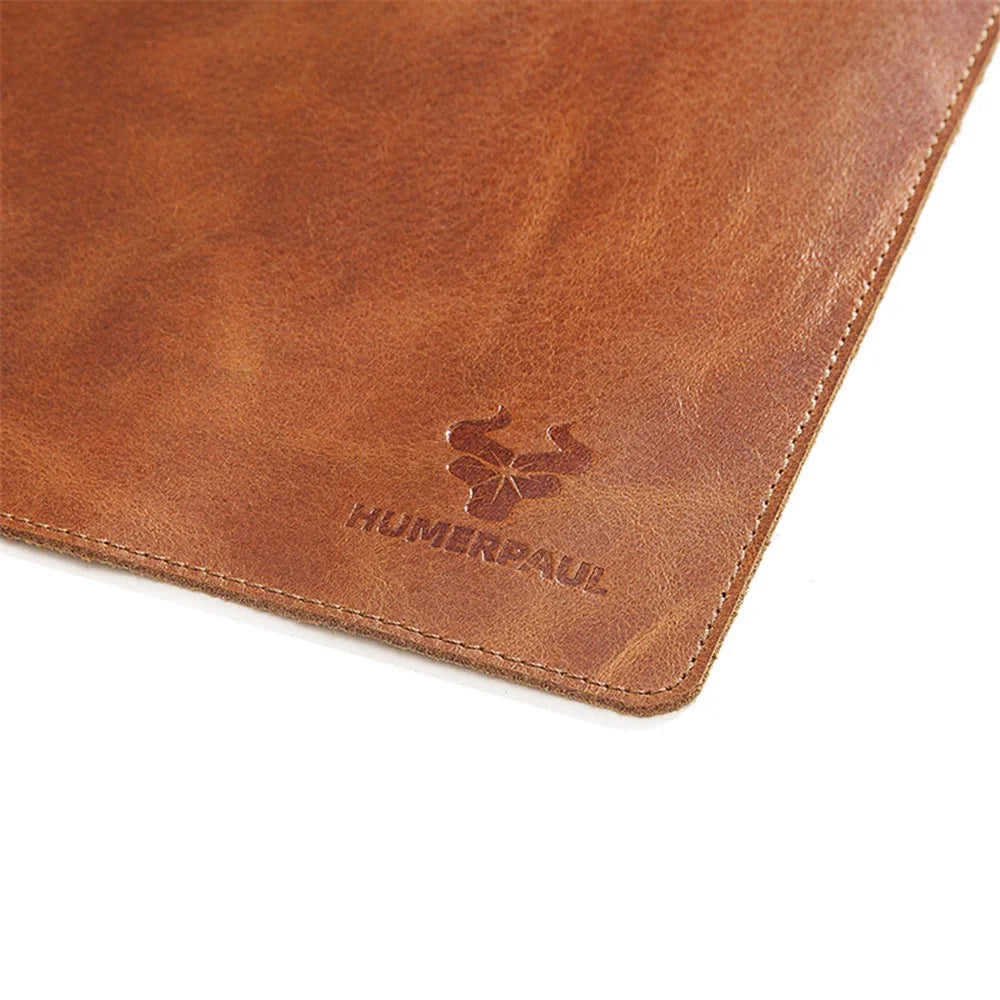 Non-slip Large Mouse Mat Oil Wax Cowhide Leather Gaming Mousepad Home Office Desk Pad, 60x30cm - Brown - 6