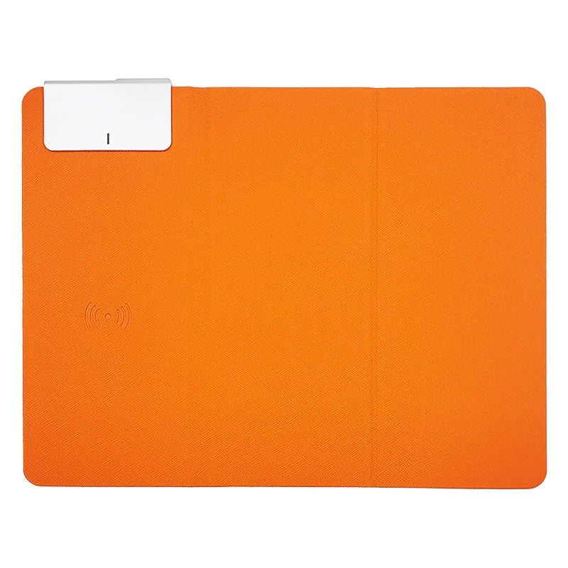 Wireless Charging Mouse Pad 15W Fast Charge Integrated Phone Stand PU Leather Desk Mat - Orange - 1