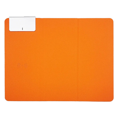 Wireless Charging Mouse Pad 15W Fast Charge Integrated Phone Stand PU Leather Desk Mat - Orange - 1
