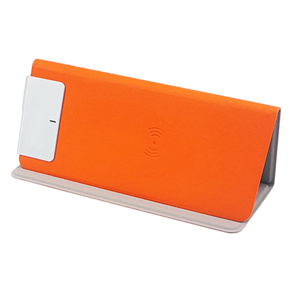 Wireless Charging Mouse Pad 15W Fast Charge Integrated Phone Stand PU Leather Desk Mat - Orange - 2