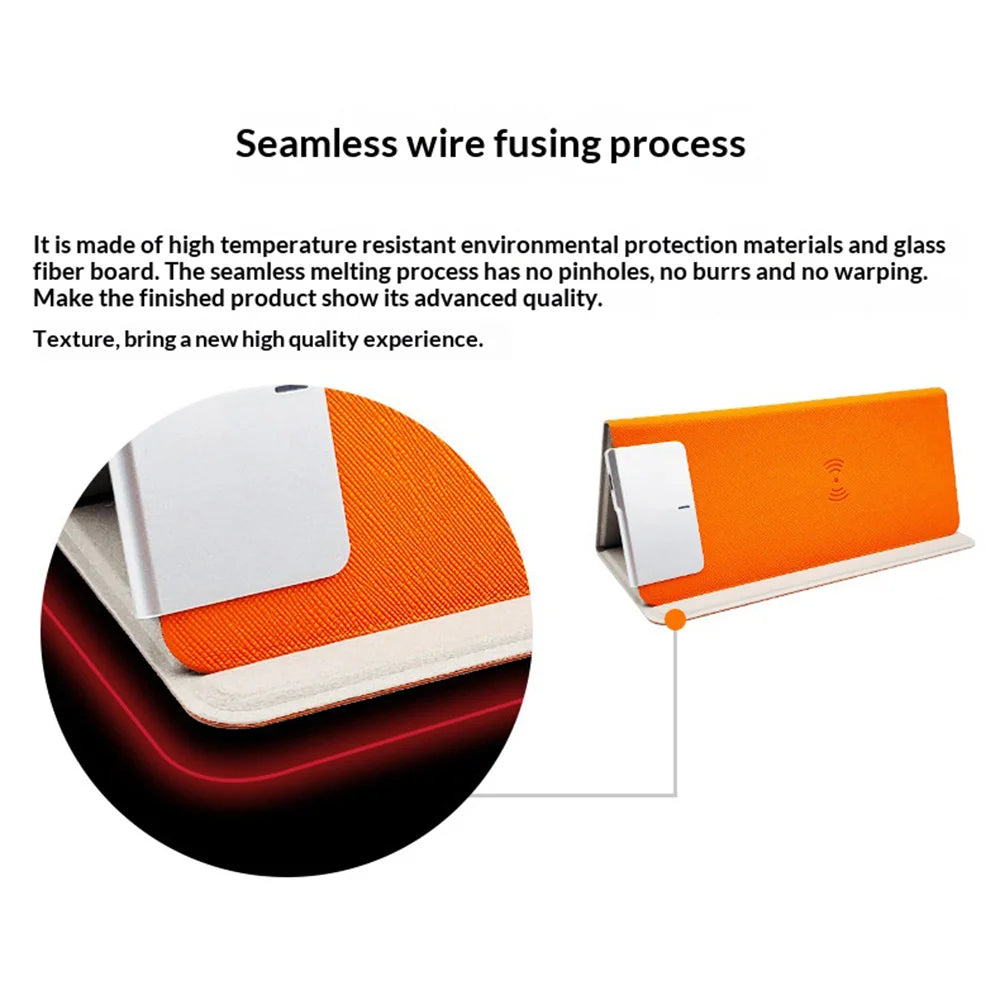 Wireless Charging Mouse Pad 15W Fast Charge Integrated Phone Stand PU Leather Desk Mat - Orange - 7