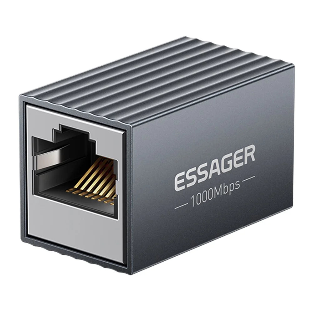 ESSAGER Ethernet Cable Connector RJ45 1000Mbps 100M Extension Aluminum Alloy Extender for Network - 1
