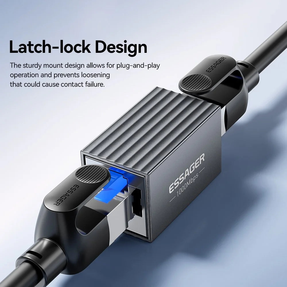 ESSAGER Ethernet Cable Connector RJ45 1000Mbps 100M Extension Aluminum Alloy Extender for Network - 7