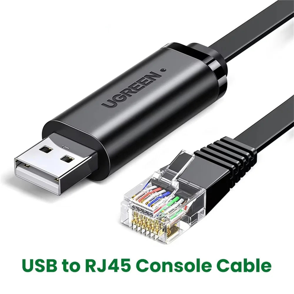 UGREEN CM204 50773 1.5m USB 2.0 to RJ45 Console Cable with FTDI Chip for Router Switch Server - Black - 2