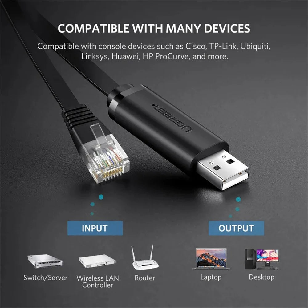 UGREEN CM204 50773 1.5m USB 2.0 to RJ45 Console Cable with FTDI Chip for Router Switch Server - Black - 3