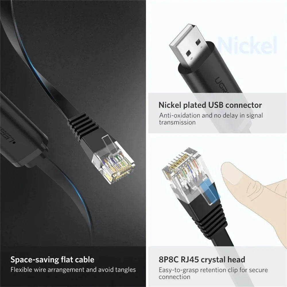 UGREEN CM204 50773 1.5m USB 2.0 to RJ45 Console Cable with FTDI Chip for Router Switch Server - Black - 6