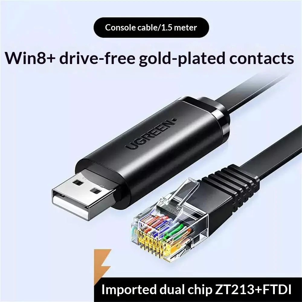 UGREEN CM204 50773 1.5m USB 2.0 to RJ45 Console Cable with FTDI Chip for Router Switch Server - Black - 7
