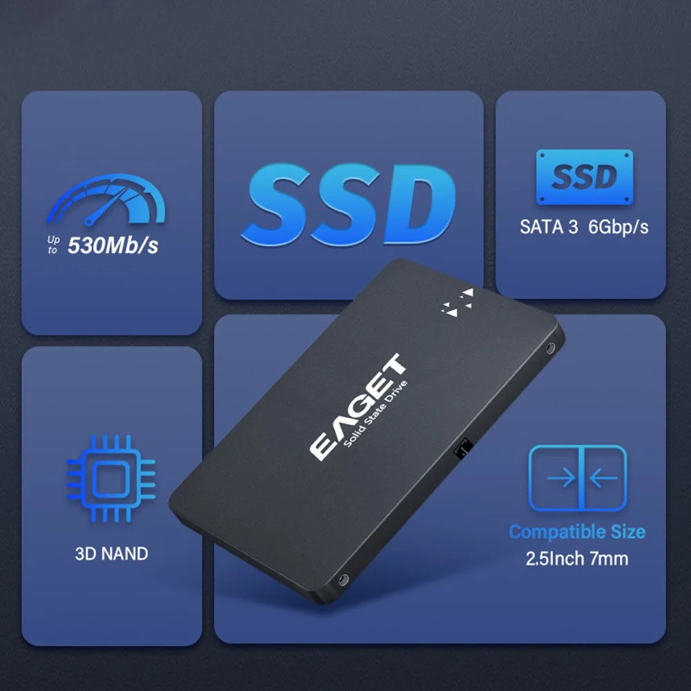 EAGET S205 240GB 2.5 Inch SATA III SSD Disk Case Internal Solid State Hard Drive Enclosure for Laptop Desktop Computer - Black - 7