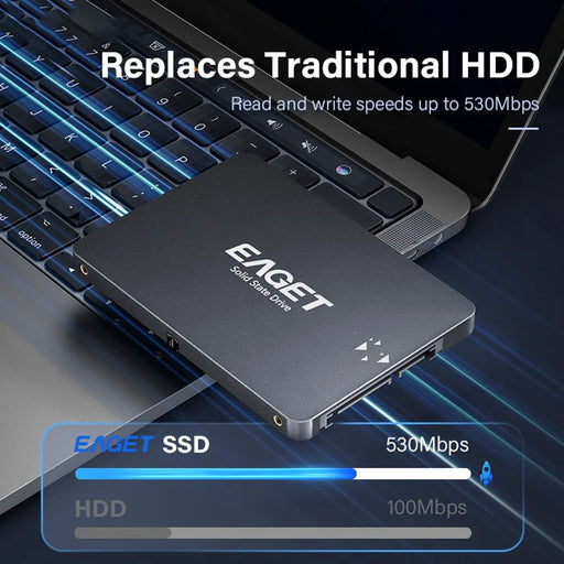EAGET S205 480GB 2.5 Inch SATA III SSD Disk Case Internal Solid State Hard Drive Enclosure for Laptop Desktop Computer - Black - 2