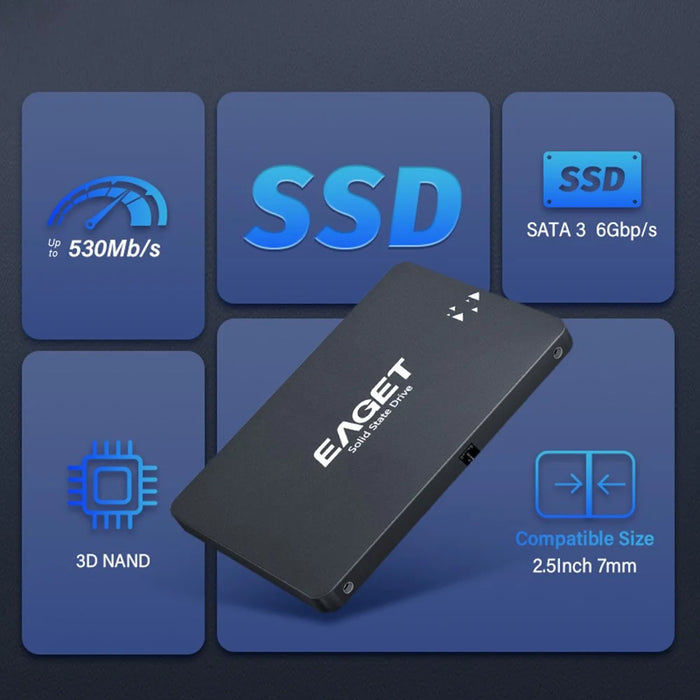 EAGET S205 480GB 2.5 Inch SATA III SSD Disk Case Internal Solid State Hard Drive Enclosure for Laptop Desktop Computer - Black - 7