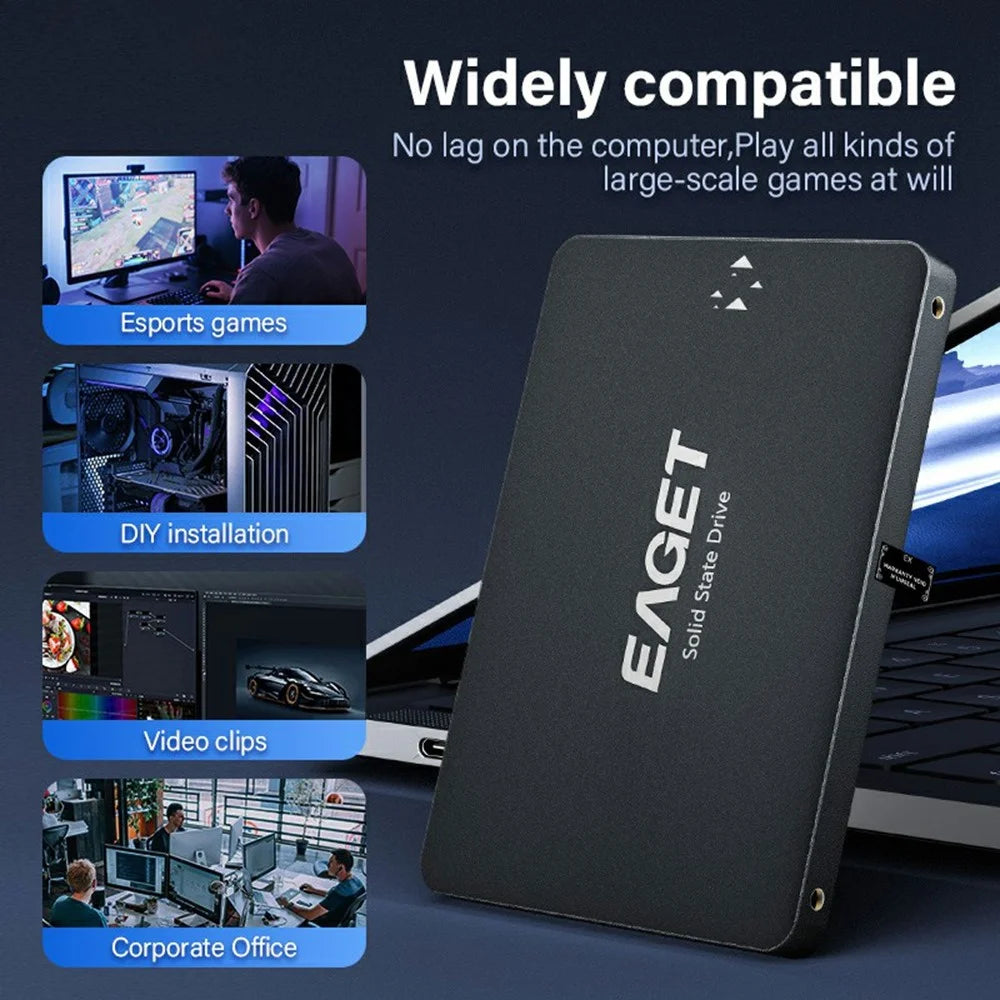 EAGET S205 2TB 2.5 Inch SATA III SSD Disk Case Internal Solid State Hard Drive Enclosure for Laptop Desktop Computer - Black - 6