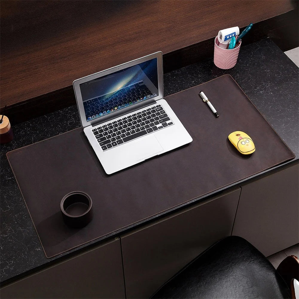 Crazy Horse Texture Mouse Mat Full Grain Cowhide Leather Smooth Gaming Mousepad for Home Office Desk, 60x30cm - Dark Brown - 1