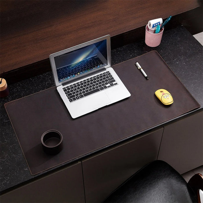 Crazy Horse Texture Mouse Mat Full Grain Cowhide Leather Smooth Gaming Mousepad for Home Office Desk, 60x30cm - Dark Brown - 1