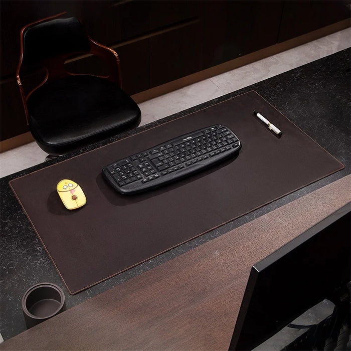Crazy Horse Texture Mouse Mat Full Grain Cowhide Leather Smooth Gaming Mousepad for Home Office Desk, 60x30cm - Dark Brown - 2