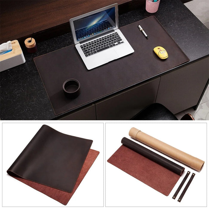 Crazy Horse Texture Mouse Mat Full Grain Cowhide Leather Smooth Gaming Mousepad for Home Office Desk, 60x30cm - Dark Brown - 3