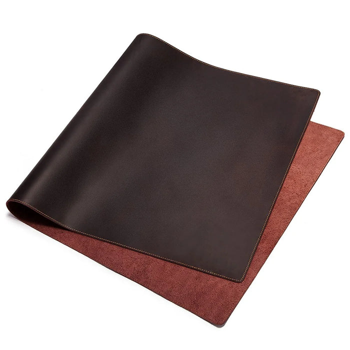 Crazy Horse Texture Mouse Mat Full Grain Cowhide Leather Smooth Gaming Mousepad for Home Office Desk, 60x30cm - Dark Brown - 4