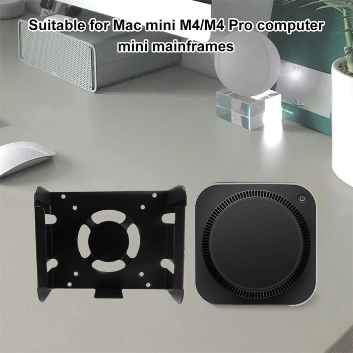 Wall Mount Bracket for Mac mini (2024) (M4 / M4 Pro) Metal Desktop Stand Under Desk Mount Holder - Black - 3