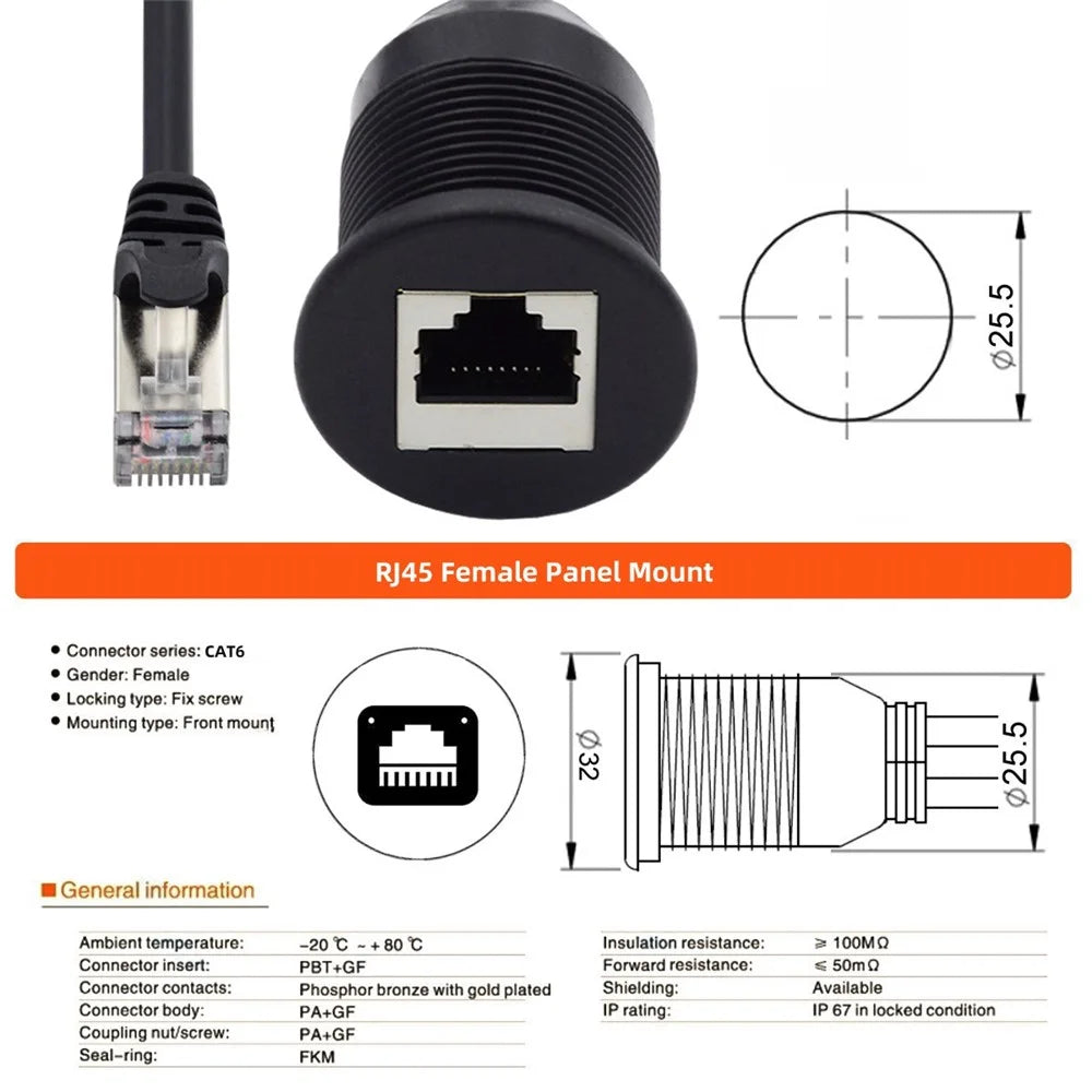 UT-017-1.0M 1m Waterproof CAT6 RJ45 Male to Female LAN Ethernet Network Extension Cable Car Panel Mount Design Connection Cord - 4