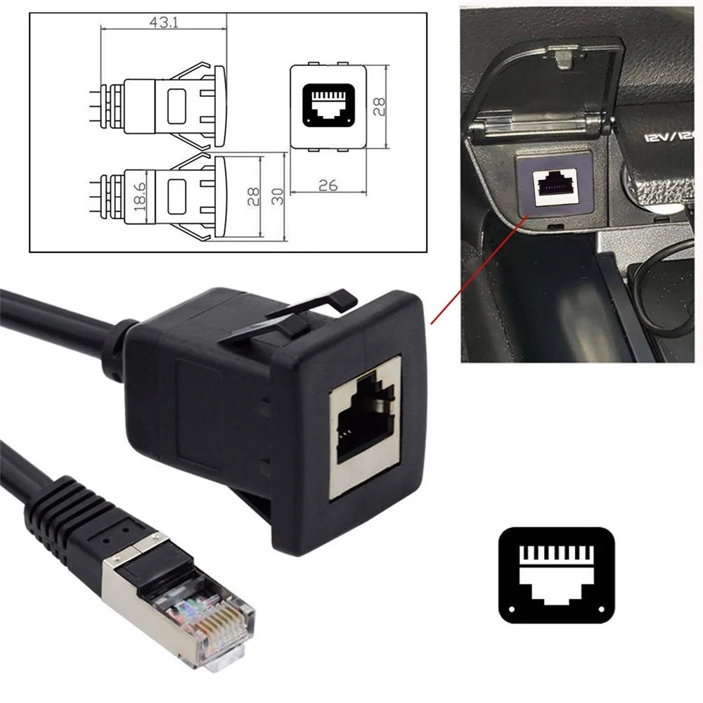 UT-016-1.0M 1m Waterproof Latch Locking CAT6 RJ45 Male to Female Car Panel Mount Design Lan Ethernet Network Extension Cable - 6